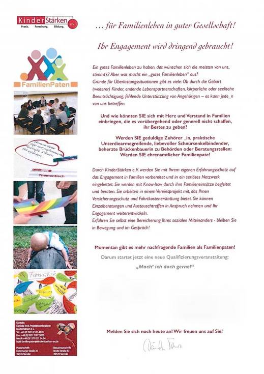 Qualifizierungsveranstaltung  Familienpatenschaften am 18. + 19. November in der Einheitsgemeinde Bismark